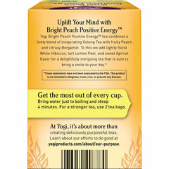 Yogi Bright Peach Tea ingredients showcase oolong, hibiscus, and citrus for a nuanced cup.