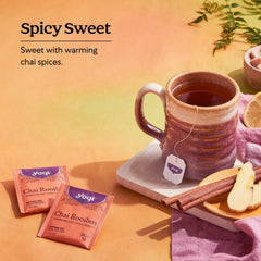 Organic label on Yogi Rooibos tea highlights vegan and non-GMO quality.
