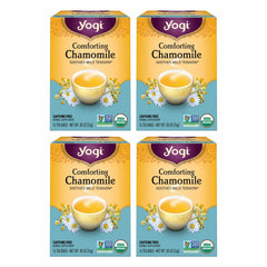 Yogi Comforting Chamomile tea bags ready to brew for caffeine-free relaxation.