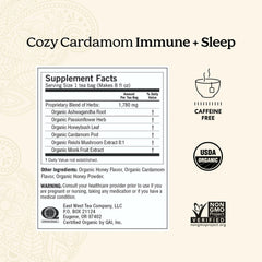 Yogi Cozy Cardamom Immune & Sleep package shows organic, caffeine-free wellness.