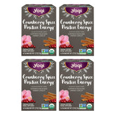 Yogi Cranberry Spiced Positive Energy packaging showcases organic ingredients for a mindful boost.