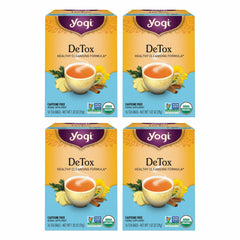 Yogi DeTox tea packaging showcases organic branding for a daily detox ritual.