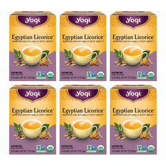 Yogi Egyptian Licorice Tea packaging with warm aroma for unwinding