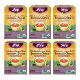 Yogi Elderberry Lemon Balm Tea pack showing organic blend for immune-supporting moments.