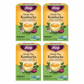 Yogi Green Tea Kombucha packaging highlights organic ingredients for daily wellness.
