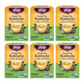 Yogi Green Tea Kombucha tea bags in a box for a convenient antioxidant boost.
