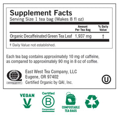 Yogi Green Tea Pure Green Decaf cup steams with bright flavor for daytime sipping.