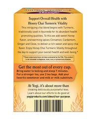 Yogi Honey Chai Turmeric Vitality cup ready, caffeine-free comfort after lunch.