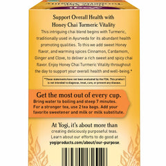 A brewed cup of Yogi Honey Chai Turmeric Vitality Tea with steam
