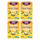 Yogi Lemon Ginger tea packaging highlights organic ingredients for a bright start