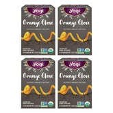 Yogi Orange Clove tea bags displayed on the four-pack box for the limited edition blend