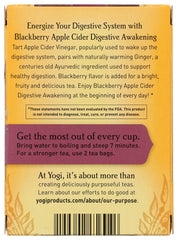 Yogi Organic Blackberry Apple Awakening Digestive Cider close-up shows ginger, apple, and blackberry notes
