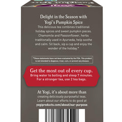 Cup of Yogi Pumpkin Spice Tea with steam.