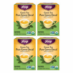 Yogi Pure Decaf Green Tea packaging showing organic label for a trusted cup