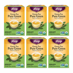 Yogi Pure Green Tea box front, premium organic leaves for a refreshing daily ritual.