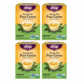 Yogi Pure Green Tea packaging overview highlighting organic certification and freshness.
