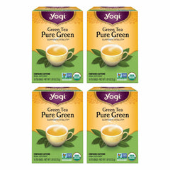 Yogi Pure Green Tea packaging overview highlighting organic certification and freshness.