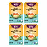 Yogi Purely Peppermint 4-pack display shows caffeine-free, organic refreshment for any time.