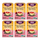 Yogi Soothing Rose Hibiscus Tea pack with six-pack box, convenient organic detox.