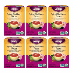 Yogi Spiced Blackberry Focus Tea pack—organic blend for focus.
