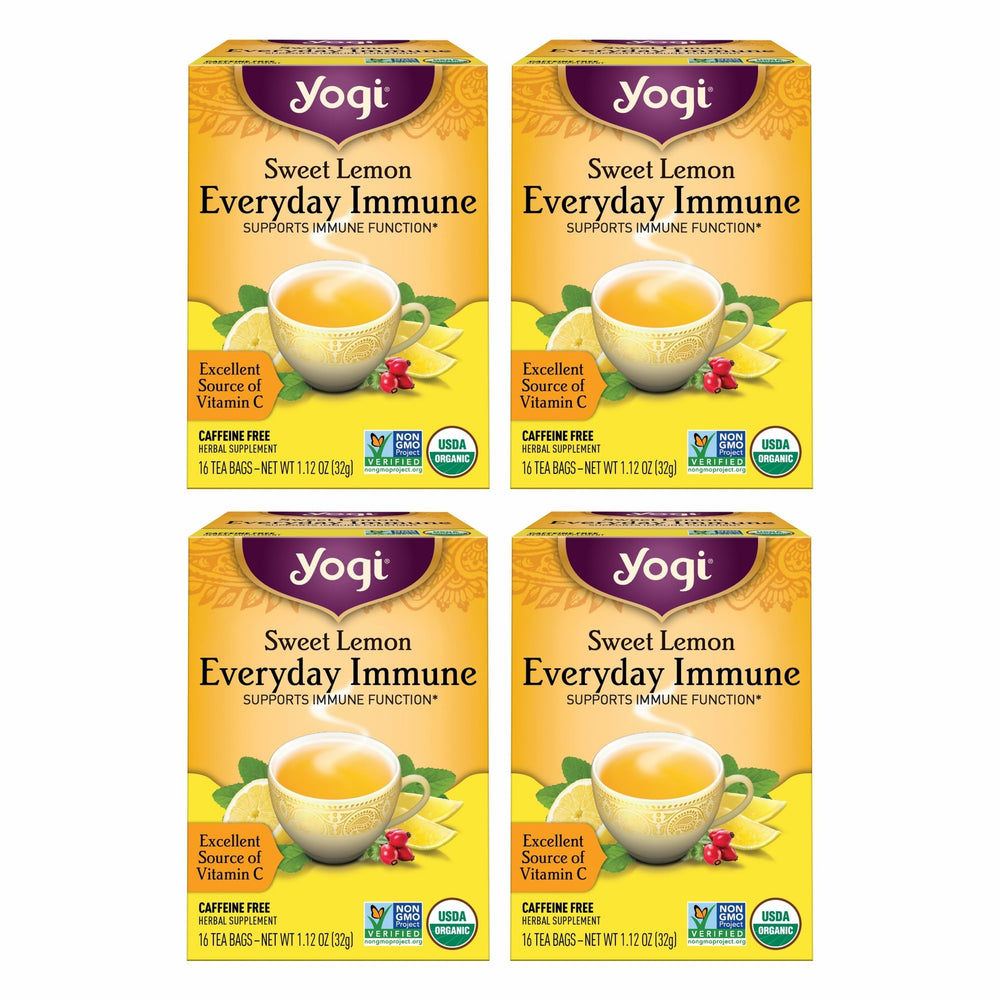 Yogi Sweet Lemon Everyday Immune tea pack shown for daily citrus flavor and immune routine.