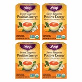 Packaging of Yogi Sweet Tangerine Positive Energy Tea with four-pack box for energy on the go.