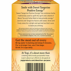 Yogi Sweet Tangerine Positive Energy Tea close-up of tangerine-lotus flavor notes.