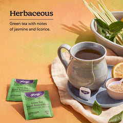 Close-up of Yogi Green Tea Super Antioxidant brew steam and color