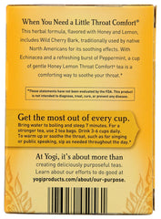 Yogi Tea Honey Lemon Throat Comfort tea bag close-up ready to steep