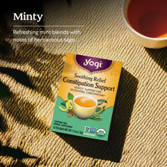 Brewing a Yogi tea bag for the Soothing Relief Constipation blend.