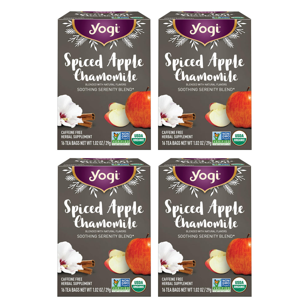 Yogi Tea Spiced Apple Chamomile cup with calming aroma for cozy evenings.