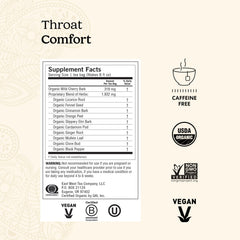 Yogi Throat Comfort tea bags close-up highlighting organic blend