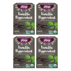 Yogi Vanilla Peppermint tea bags in festive box for cozy winter sipping