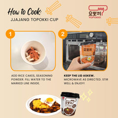 Yopokki Tteokbokki cup shows jjajang sauce swirl on rice cakes.