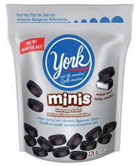 York Minis mint patty cross-section, rich coating and cooling center.