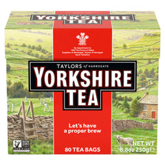 Yorkshire Tea 80-bag pack of pillow tea bags for a bold breakfast brew.
