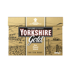 Yorkshire Tea Gold pack shot with 160 tea bags for daily brew.