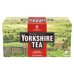 Yorkshire Tea pillow tea bags in box, cozy breakfast ritual
