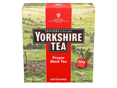 Yorkshire Tea red label tea bags packaging for a robust breakfast brew.