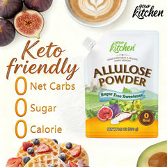 Your Kitchen Keto Allulose Powdered Sugar twist-cap packaging highlighting resealable convenience.