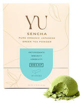 Yu Tea Decaf Sencha packets ready for hot or iced brews