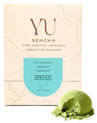 Yu Tea Decaf Sencha packets ready for hot or iced brews