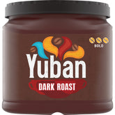 Yuban Dark Roast canister front view showing bold packaging for rich morning coffee