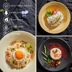 YUHO Konjac Noodles fettuccine dish ready for light or rich sauces.