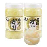 YUHO pickled sushi ginger slices with crisp, paper-thin texture for palate cleansing.
