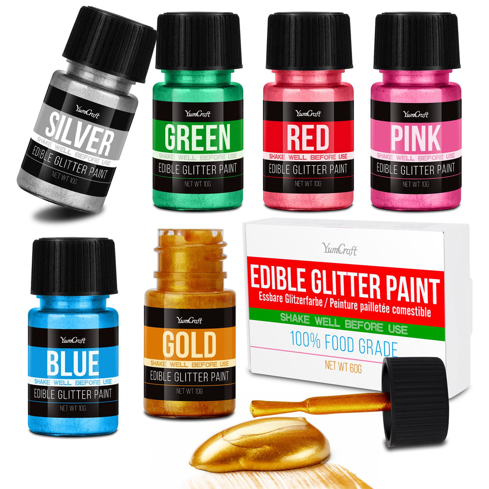 YumCraft edible glitter paint set collection bottles for ready-to-use dessert decoration
