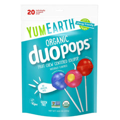YumEarth Duo Pops fruit chew center close-up, vibrant flavor for on the go snacking.
