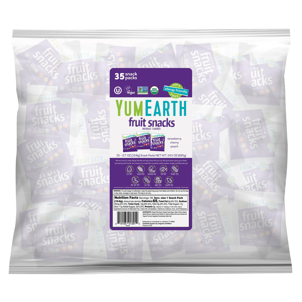 YumEarth Organic Fruit Snacks 35-pack, individually wrapped for convenient lunchboxes.
