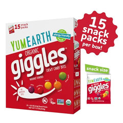 Individually packaged YumEarth Giggles for easy lunchbox snacks.