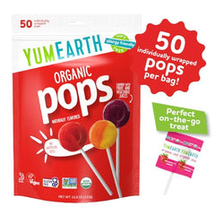 YumEarth lollipops back view highlights allergen-free labeling and certifications for safety-conscious shoppers.